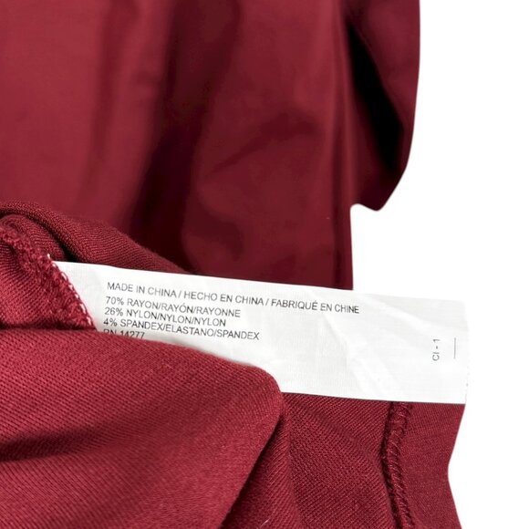 Eloquii Fluted Dress Size 20 Burgundy Long Sleeve Stretch Formal Dressy Midi - Picture 9 of 9